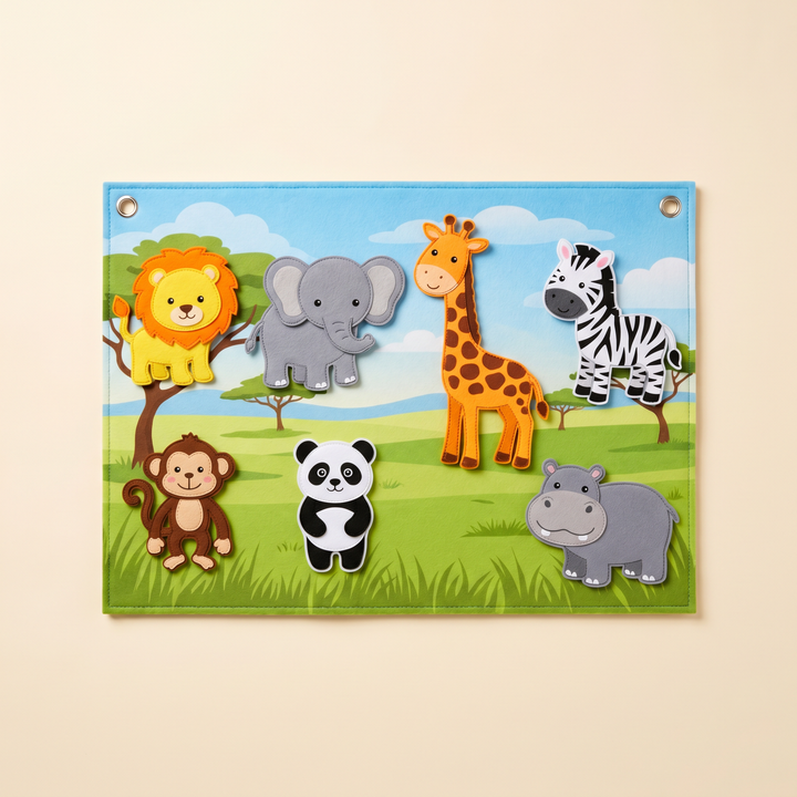Zoo Animals theme - felt story board with its full set of safari animal pieces