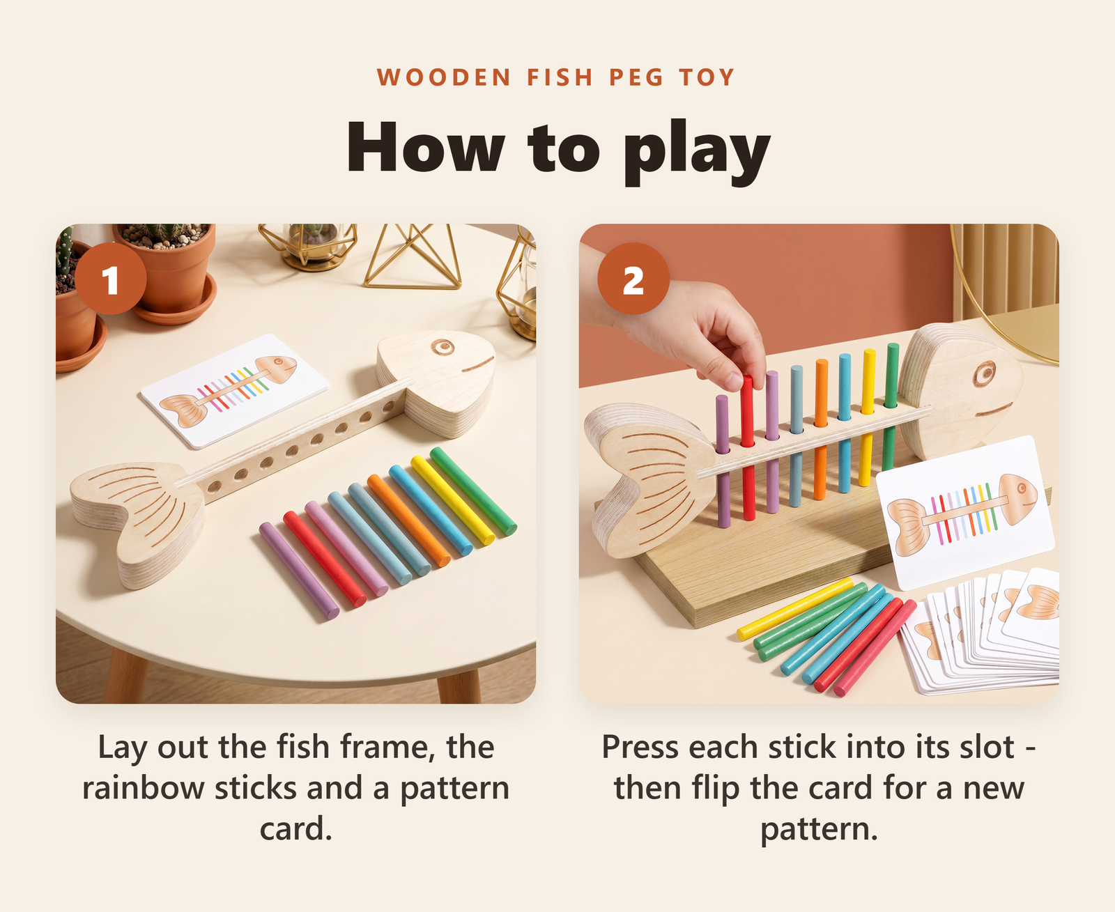 Wooden Fish Color-Matching Peg Toy - howto