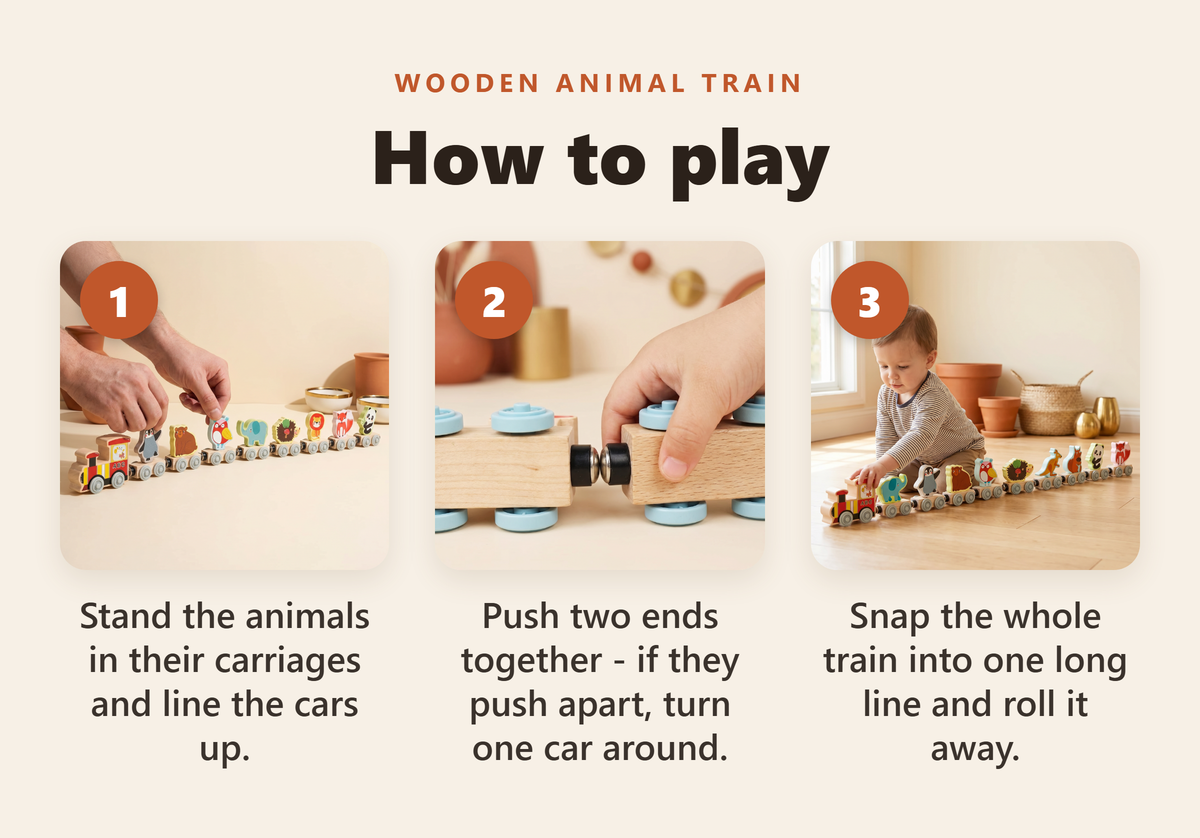 Magnetic Wooden Animal Train - howto