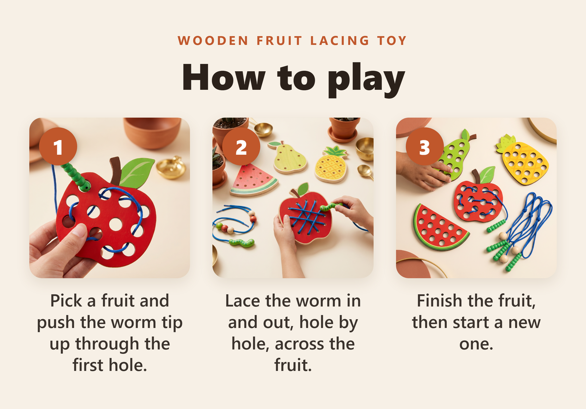 Wooden Fruit Lacing Toy - howto