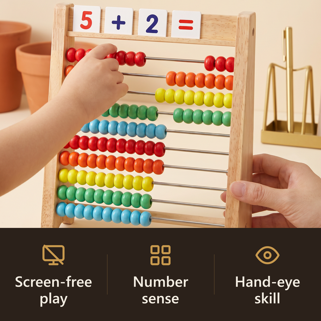 Wooden Tabletop Abacus with Number Tiles - hook