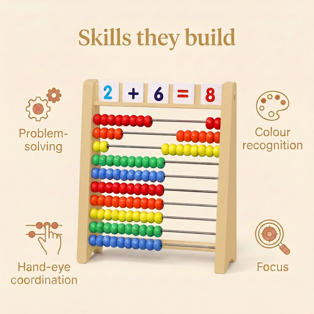 Wooden Tabletop Abacus with Number Tiles