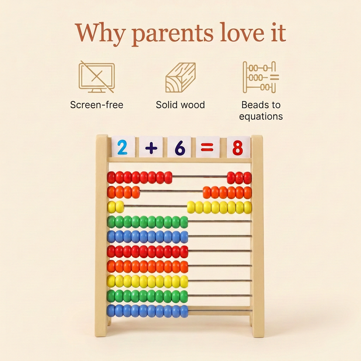 Wooden Tabletop Abacus with Number Tiles