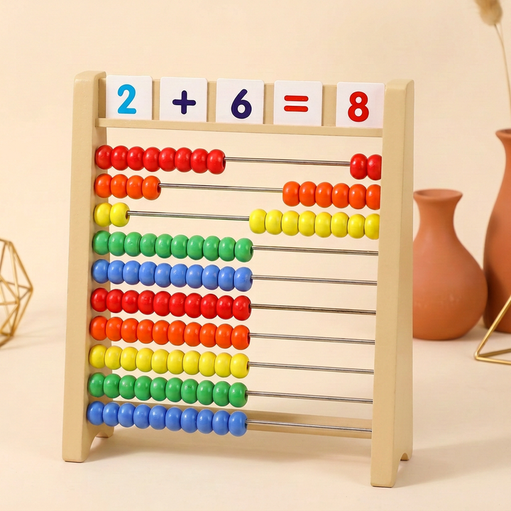 Wooden Tabletop Abacus with Number Tiles