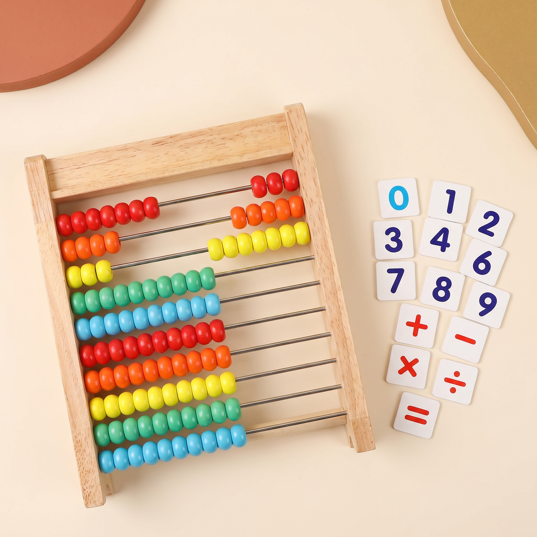 Wooden Tabletop Abacus with Number Tiles - skills