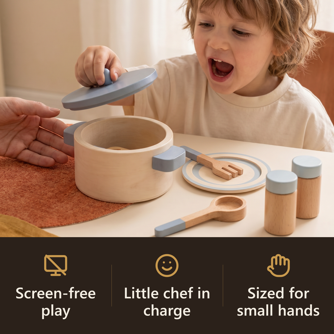 Wooden Play Kitchen Cookware & Dining Set - hook