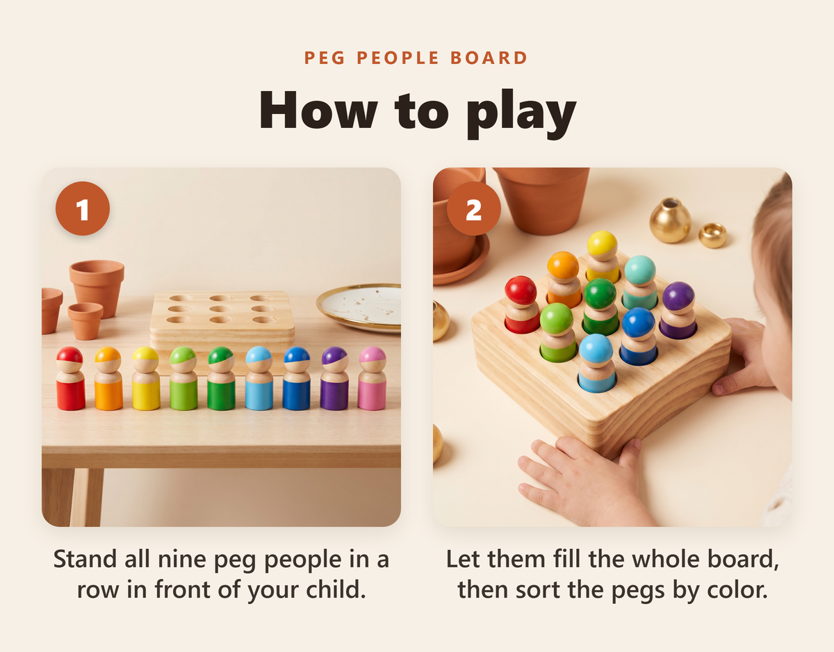 Montessori Wooden Peg People Board - howto