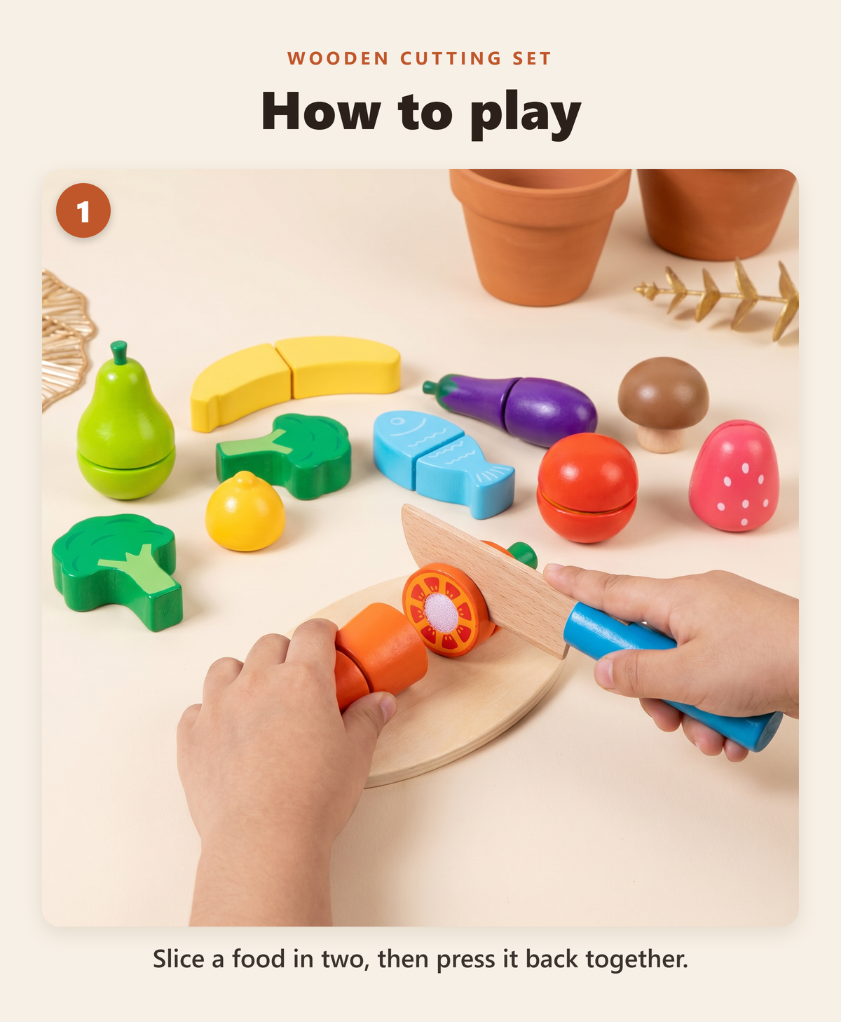 Wooden Cutting Fruit & Vegetable Set - howto
