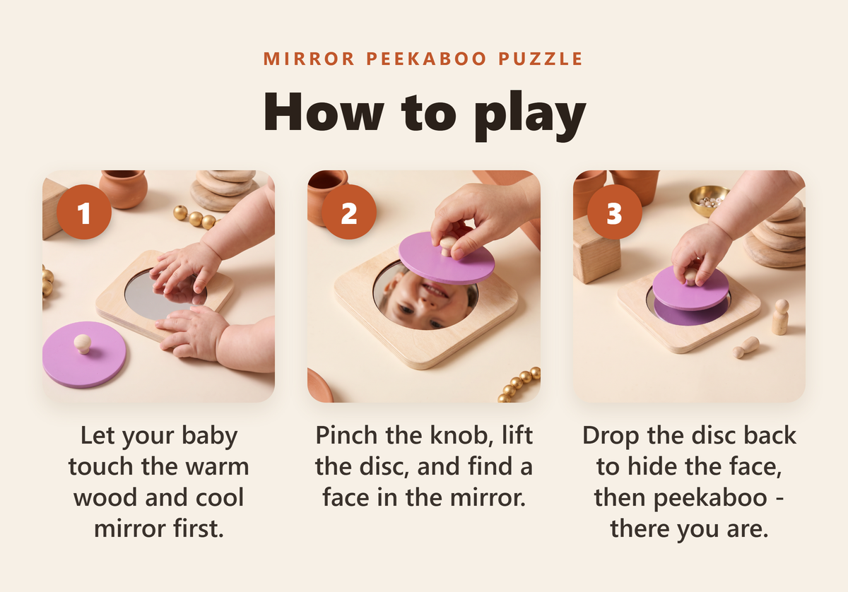 Montessori Mirror Peekaboo Knob Puzzle - howto