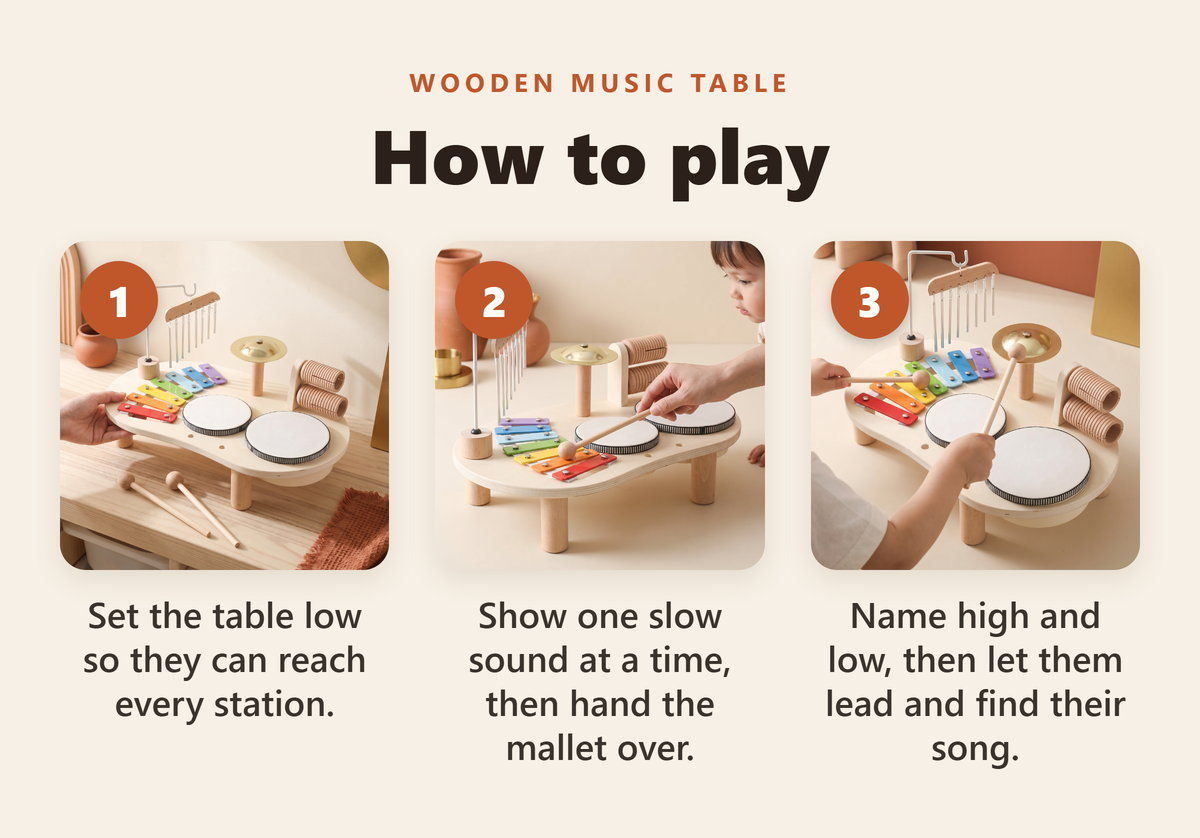 Wooden Music Table - 5-in-1 Instrument Set - howto