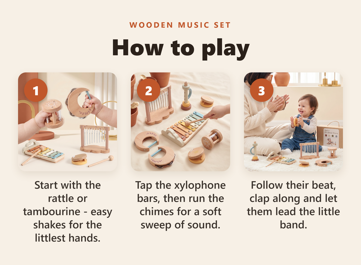 7pc Wooden Baby Music Set - howto