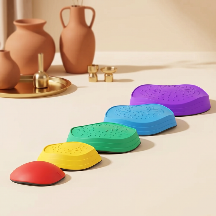 Five rainbow stepping stones arranged smallest to largest