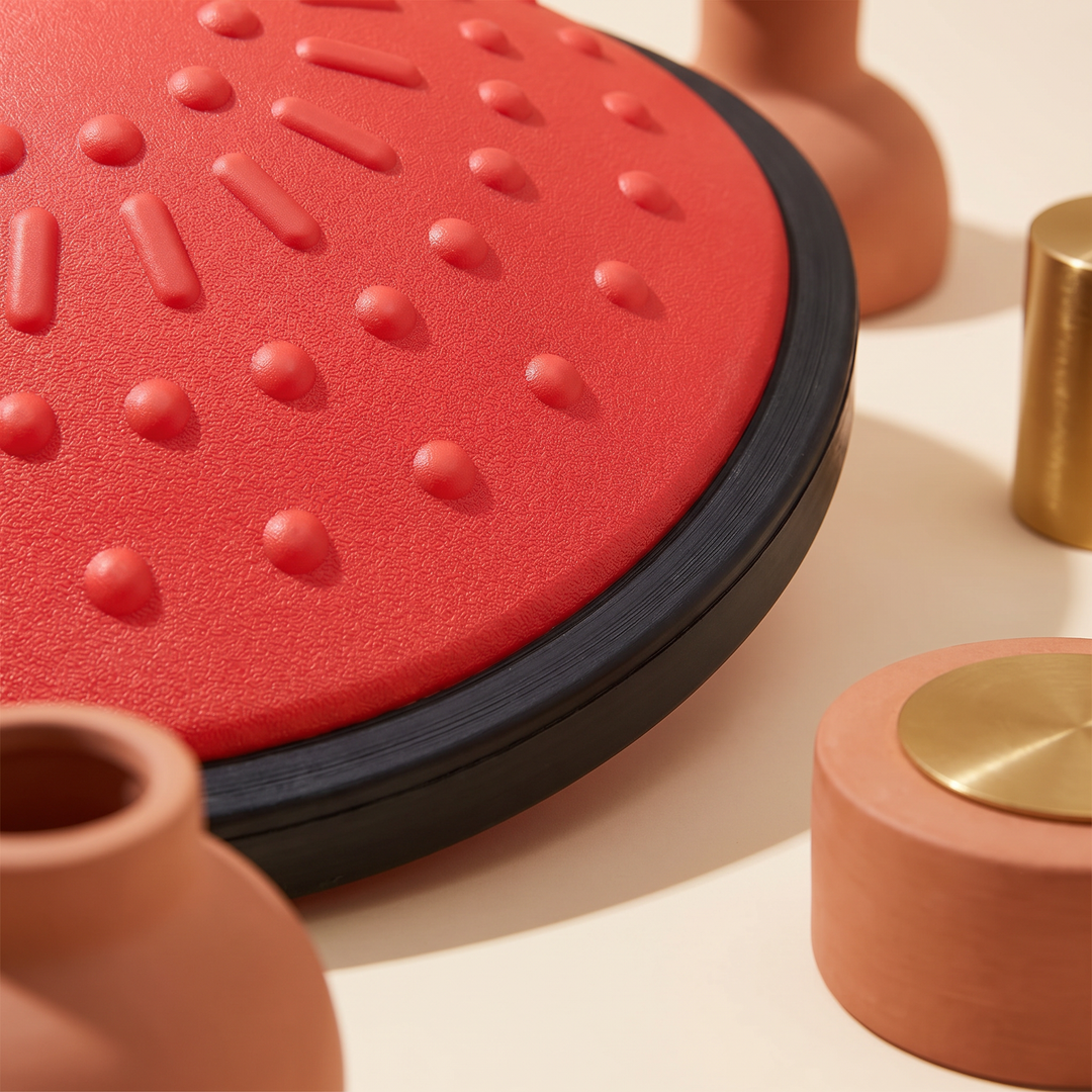Close-up of the non-slip textured top and rubber base of a stepping stone