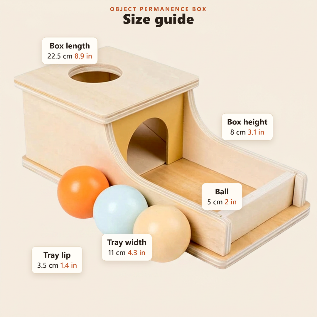 Size guide - approximate box, tray and ball measurements in cm and inches