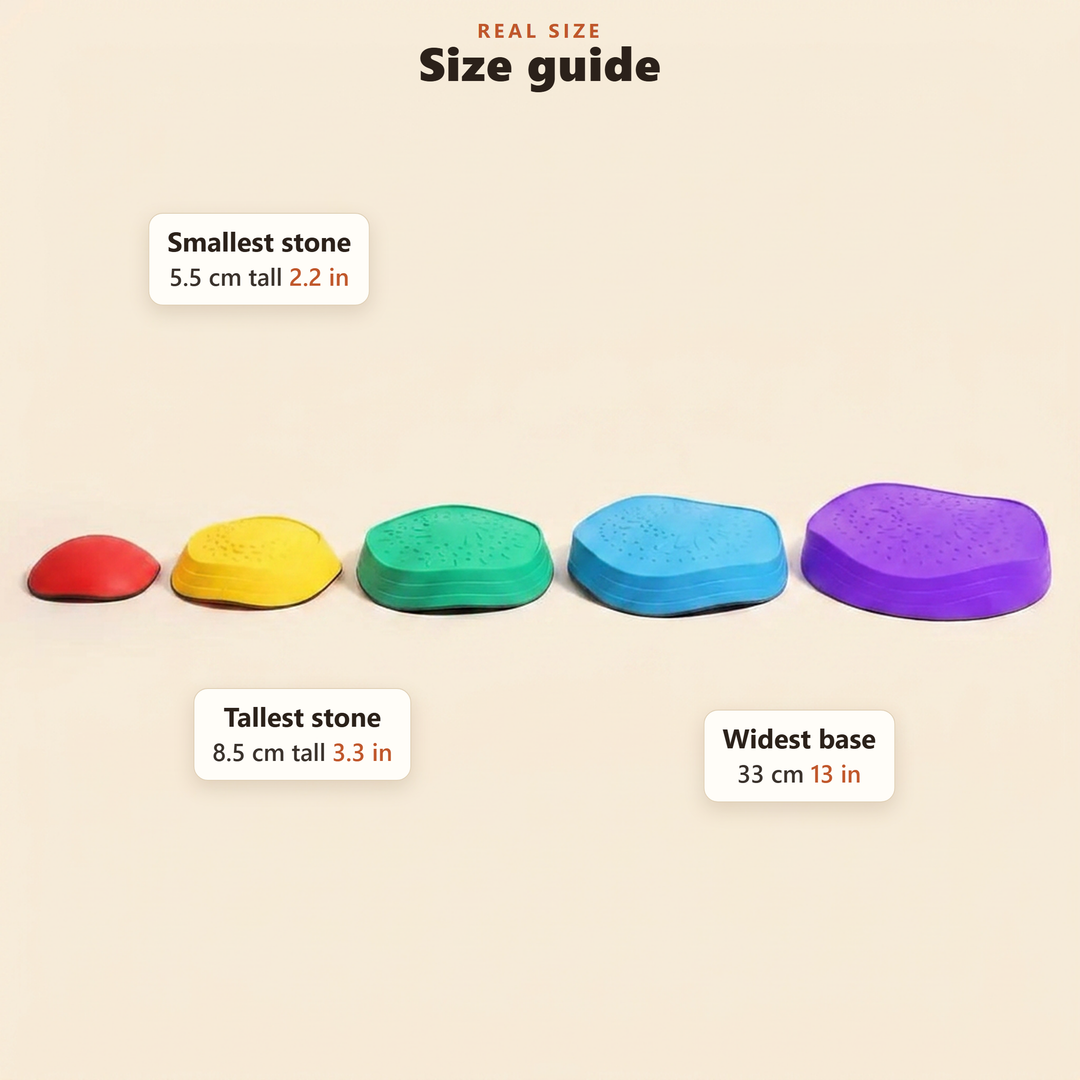 Size guide in cm and inches for the stepping stones
