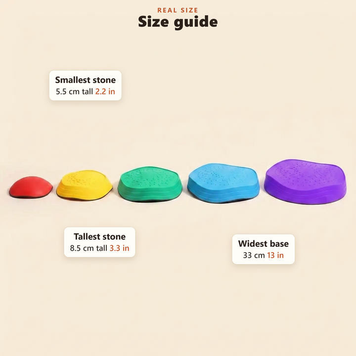 Size guide in cm and inches for the stepping stones