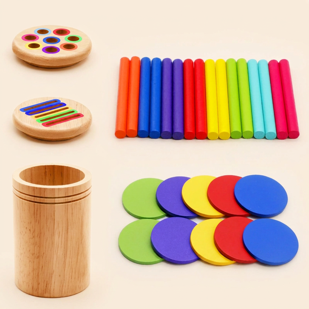 Wooden Color-Matching Stick Canister