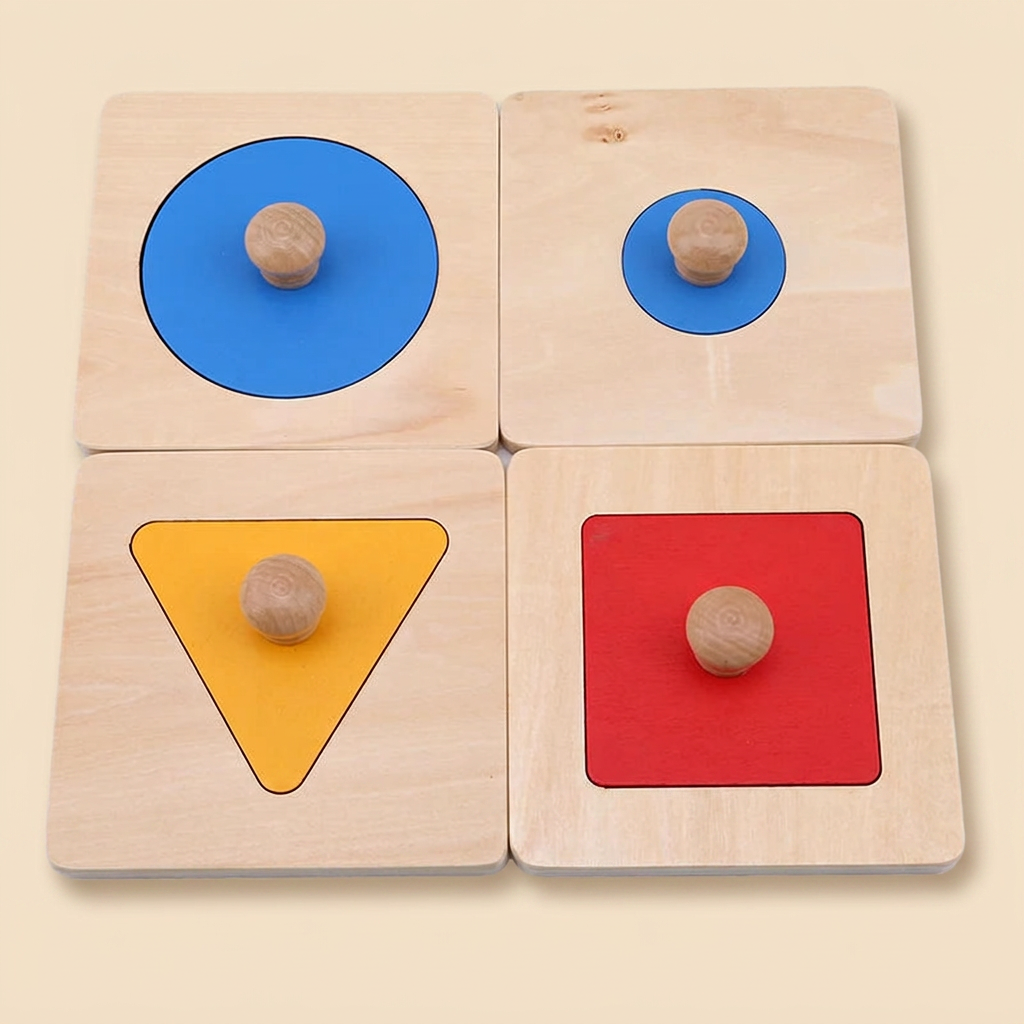 Wooden shape puzzle: a set of four single-shape mini boards.