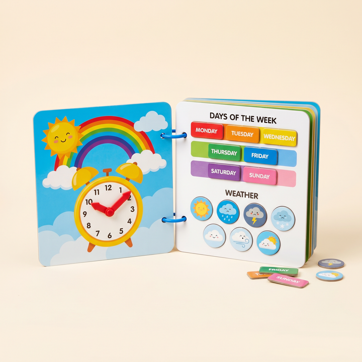 Alarm clock learning - Montessori Busy Book - Match &amp; Stick