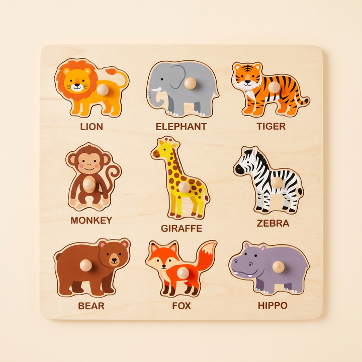 Animal - Wooden Hand-Grab Peg Puzzle Boards