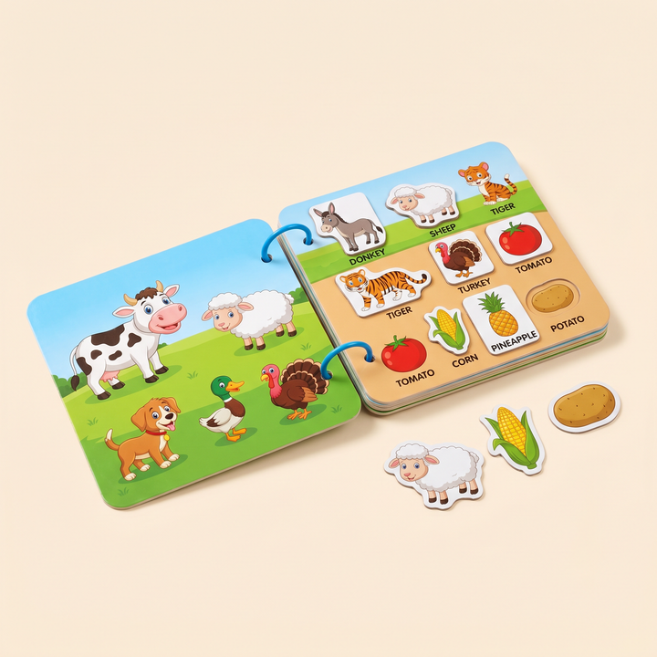 Farm letters - Montessori Busy Book - Match &amp; Stick