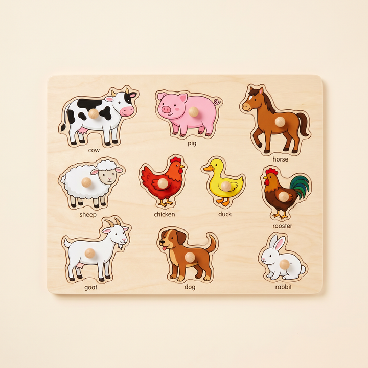 Farm - Wooden Hand-Grab Peg Puzzle Boards