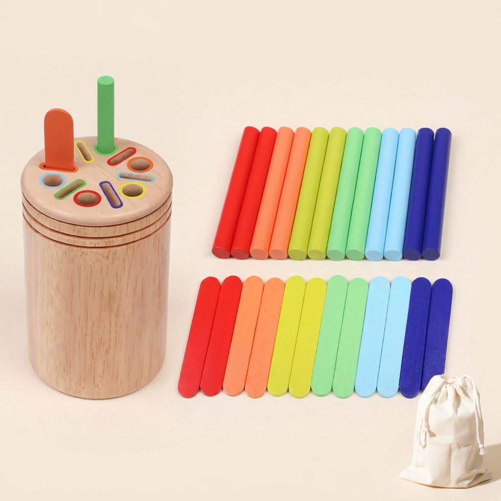 Wooden Color-Matching Stick Canister