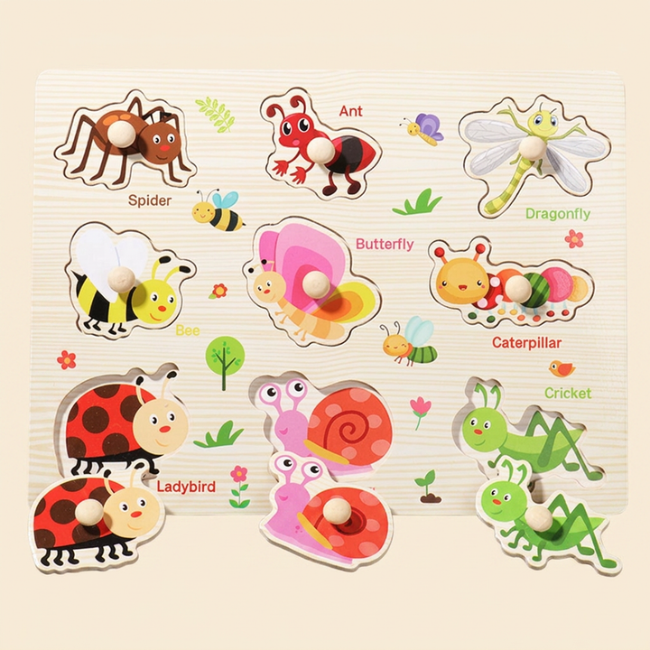 Insects - Wooden Hand-Grab Peg Puzzle Boards