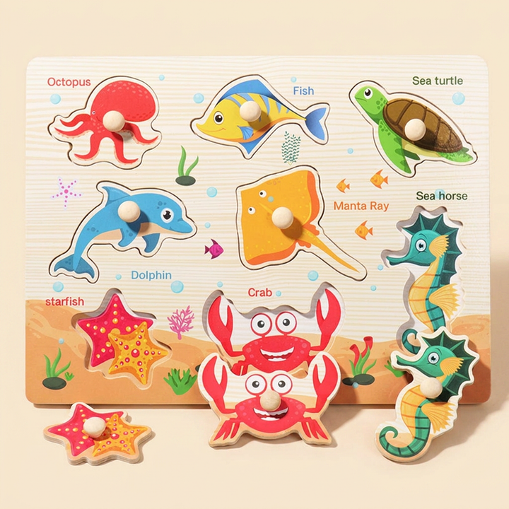 Sea animal - Wooden Hand-Grab Peg Puzzle Boards
