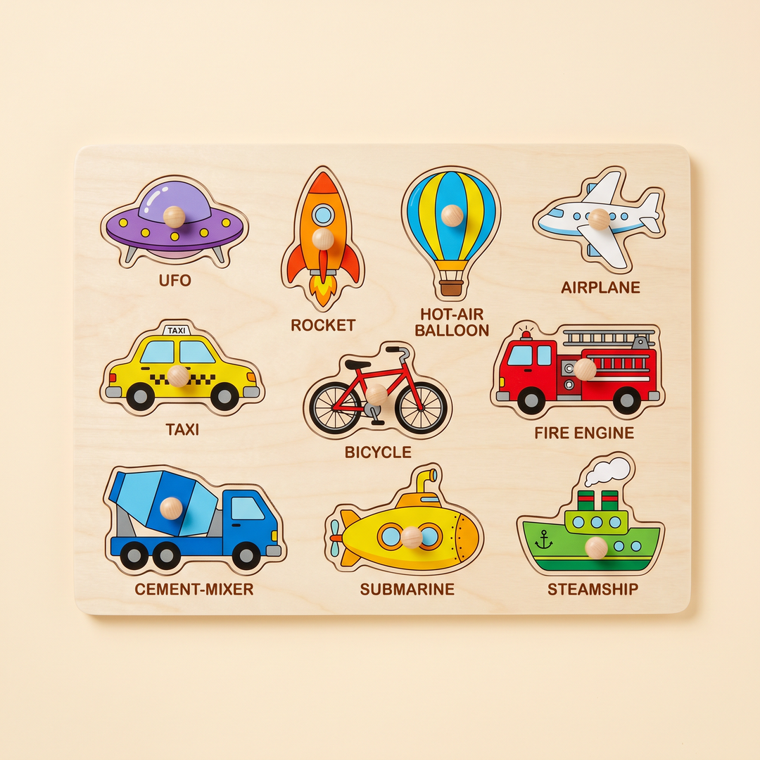 Traffic - Wooden Hand-Grab Peg Puzzle Boards