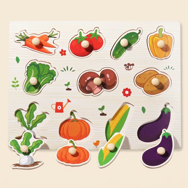 Vegetables - Wooden Hand-Grab Peg Puzzle Boards