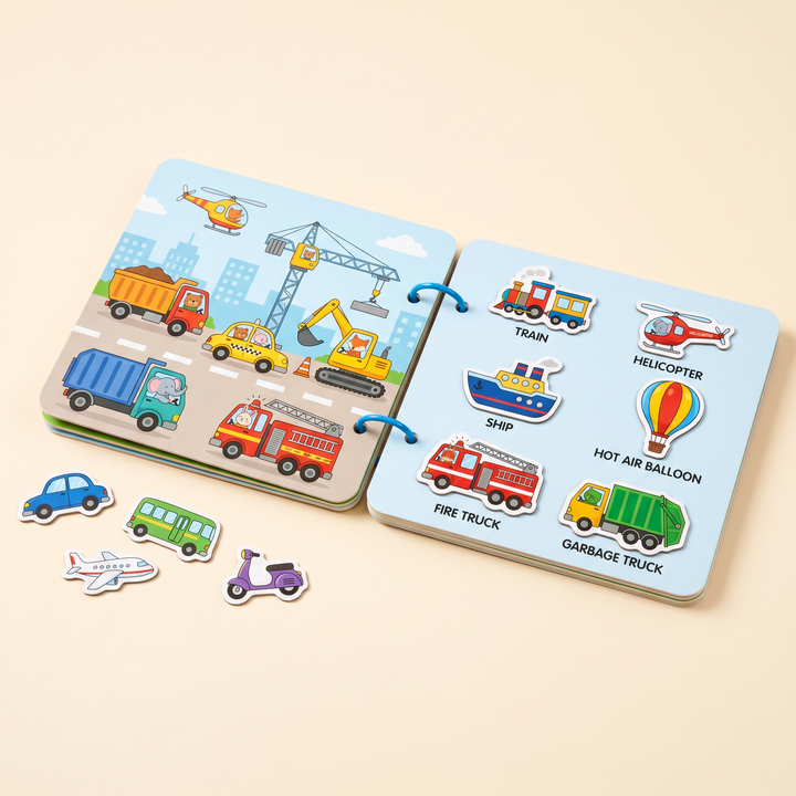 vehicle - Montessori Busy Book - Match &amp; Stick