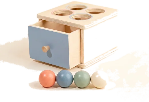 Wooden Montessori Drawer Box, an object permanence toy for 1 year olds