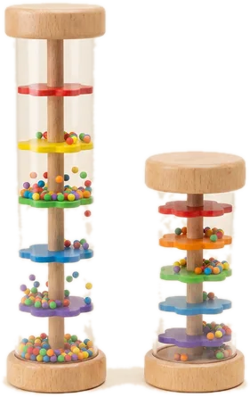 Wooden Rainmaker Rain Stick, a Montessori sensory toy for babies 0 to 12 months