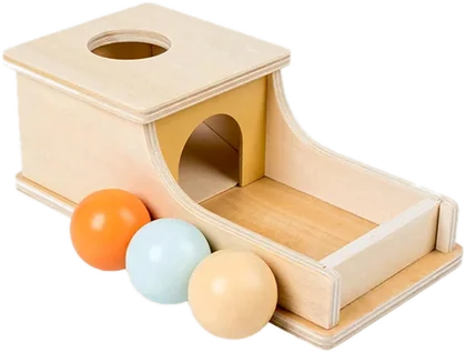 Wooden Montessori object permanence box with colored balls